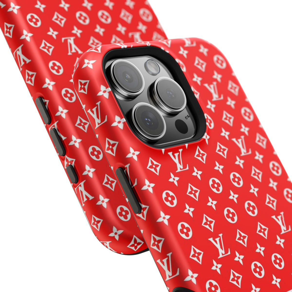 Impact-Resistant Phone Case — Red Monogram Pattern with Bold 'Supreme' Style Logo