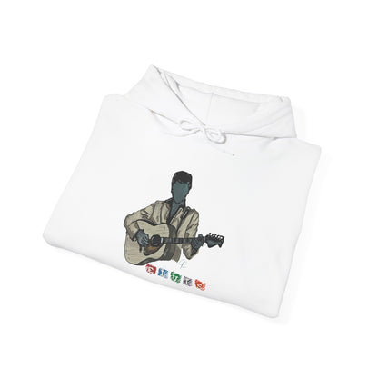 Elvis Silhouette Hoodie — Cozy Music Lover Pullover with Color Block Notes